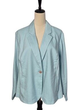 J. Jill Love Linen One Button Blazer XLP Sky Blue Linen Blend Coastal Old Money